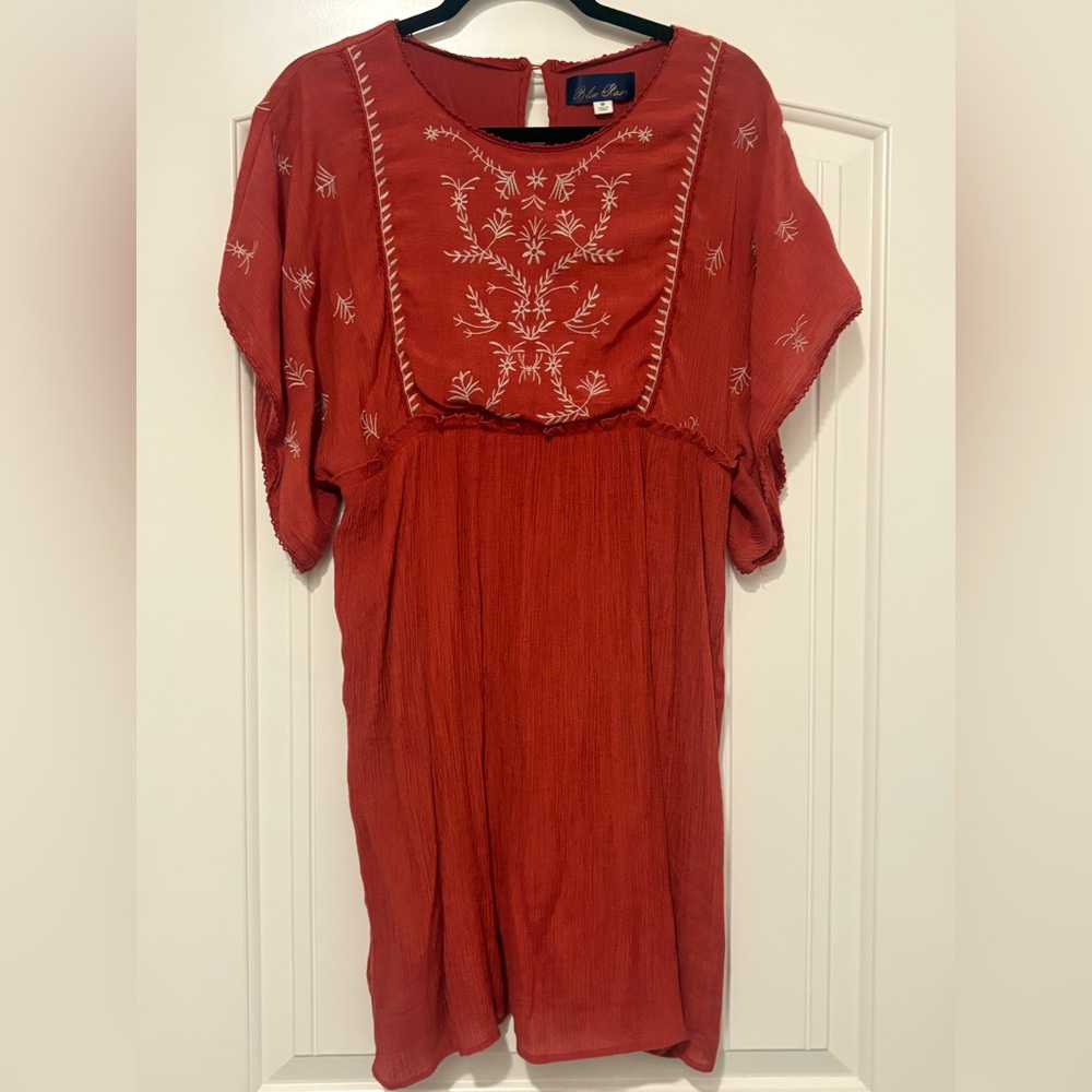 Francesca's Viola Rust Orange Crinkle Gauze Embroidered Boho Dress Mini